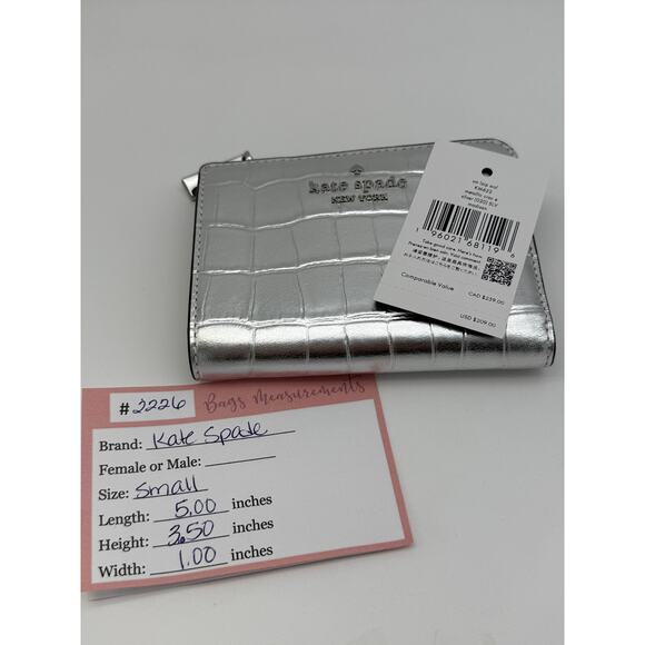 NWT Kate Spade Madison Silver Metallic Croc Small Zipper Pocket Purse Wallet - Picture 10 of 10